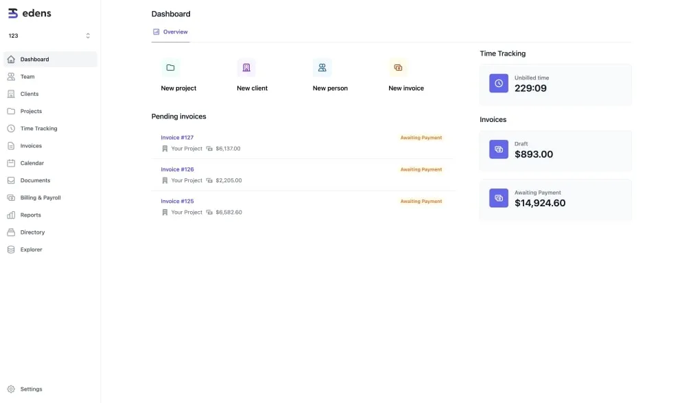 Edens app dashboard
